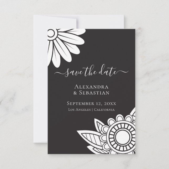 Save the Date Gray White Blume Typografy Wedding (Vorderseite)