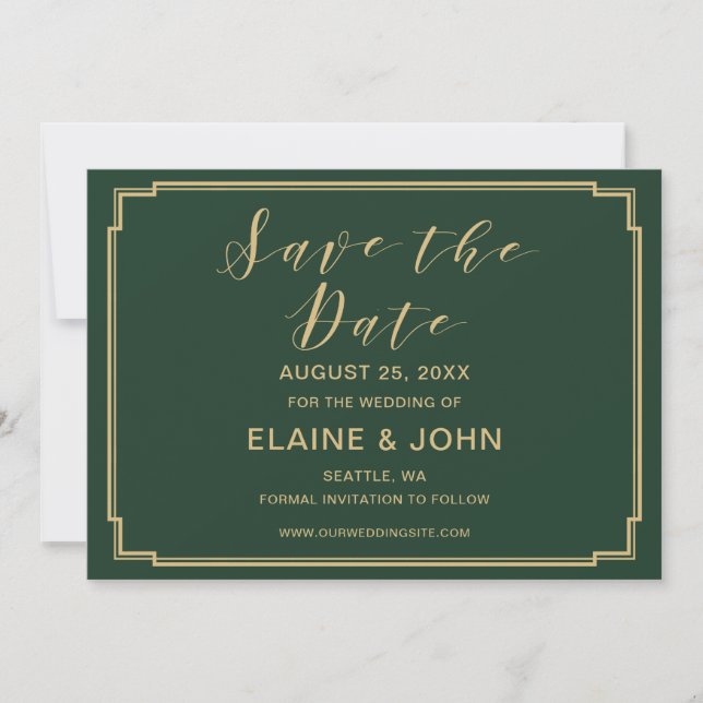 Save The Date Green et Gold Wedding enregistrer les dates (Devant)