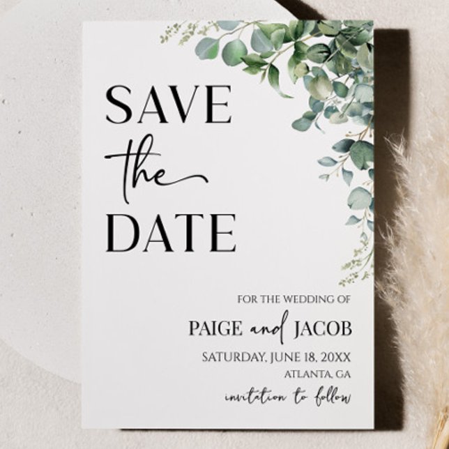 Save The Date Green Eucalyptus Botanical Wedding Enregistrer La  (Créateur téléchargé)
