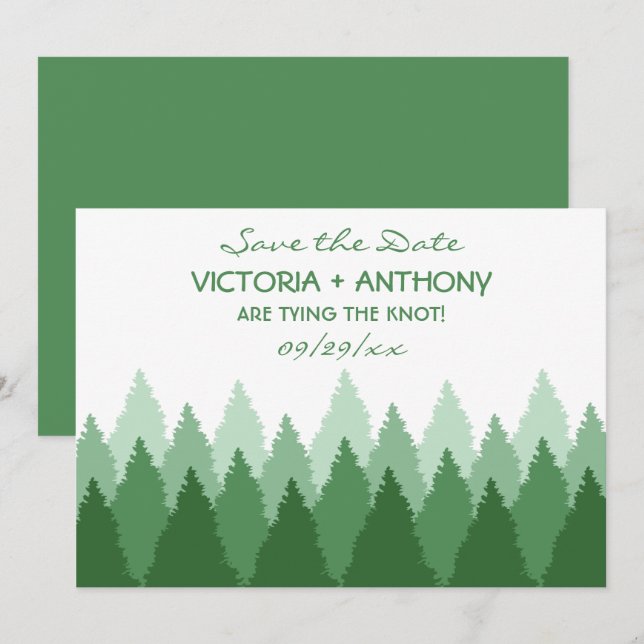 Save The Date Green Forest Range Woodland Wedding Enregistrer La (Devant / Derrière)