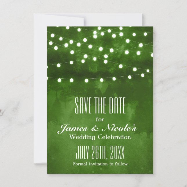 Save The Date Green Forest Rustic String Lights Enregistrer La D (Devant)