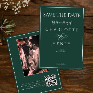 Save The Date Green Modern Élégante calligraphie Photo QR Code
