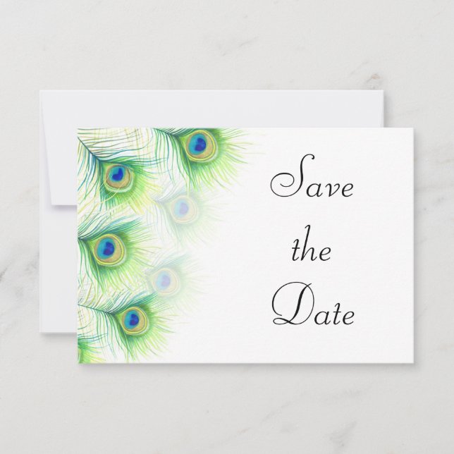 Save The Date Green Peacock Feathers Mariage Enregistrer la date (Devant)