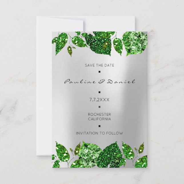 Save The Date Green Woodland Green Monstera Sauvez La Date Gra (Devant)