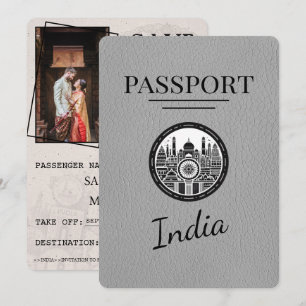 Save The Date Grey India Passeport Enregistrer La Date