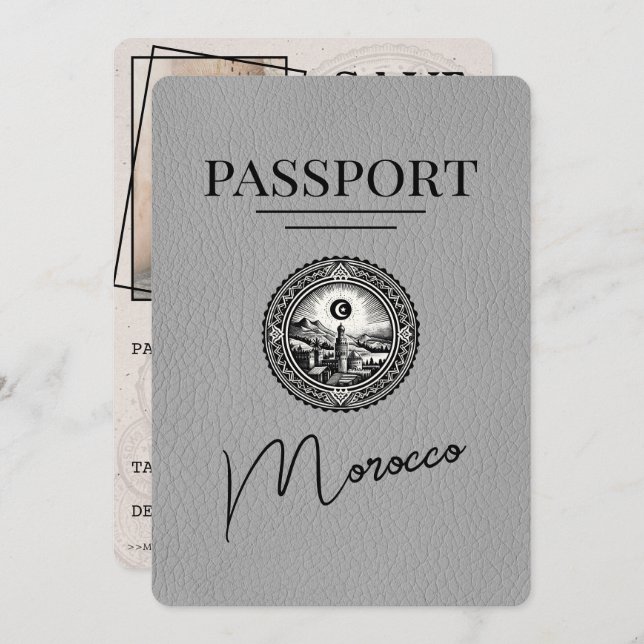 Save The Date Grey Maroc Passeport Enregistrer La Date (Devant / Derrière)