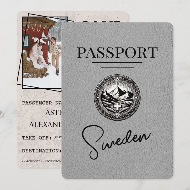 Save The Date Grey Suède Passeport Enregistrer La Date (Devant / Derrière)