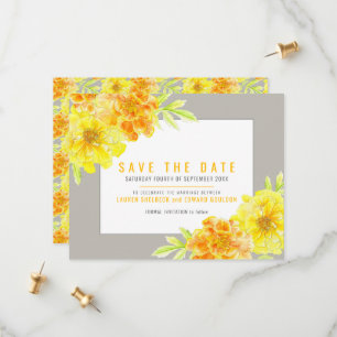 Save The Date Gris avec marigolds jaune aquarelle mariage
