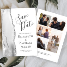 Gris blanc Argent Agate 5-Photo Enregistrer la dat