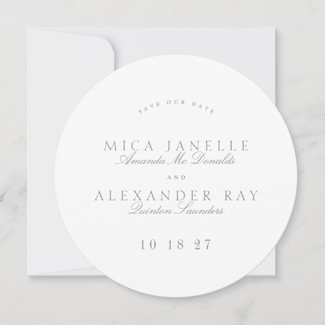 Save The Date Gris Vert Formal Classic Calligraphie Ronde Photo (Devant)