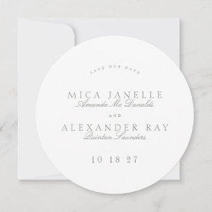 Save The Date Gris Vert Formal Classic Calligraphie Ronde Photo