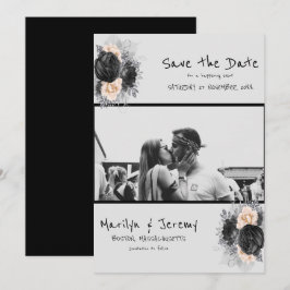 Save The Date Grunge Photo Black Floral Flat Enregistrer La Cart