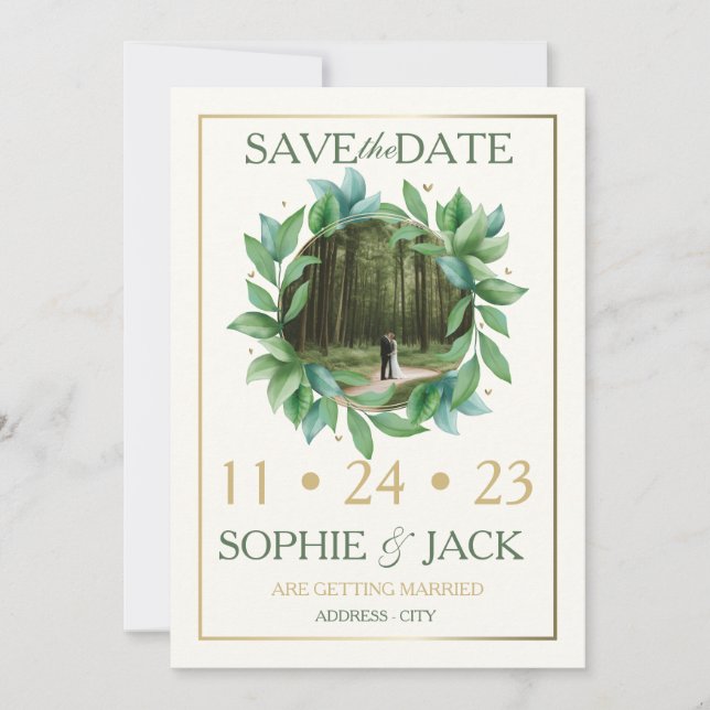 Save The Date Guardar la fecha verde y oro (Devant)