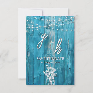 Save The Date Guirlande lumineuse en bois rustique bleu Faire-pa