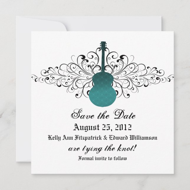 Save The Date Guitare turquoise Swirls Enregistrer l'Invitation  (Devant)