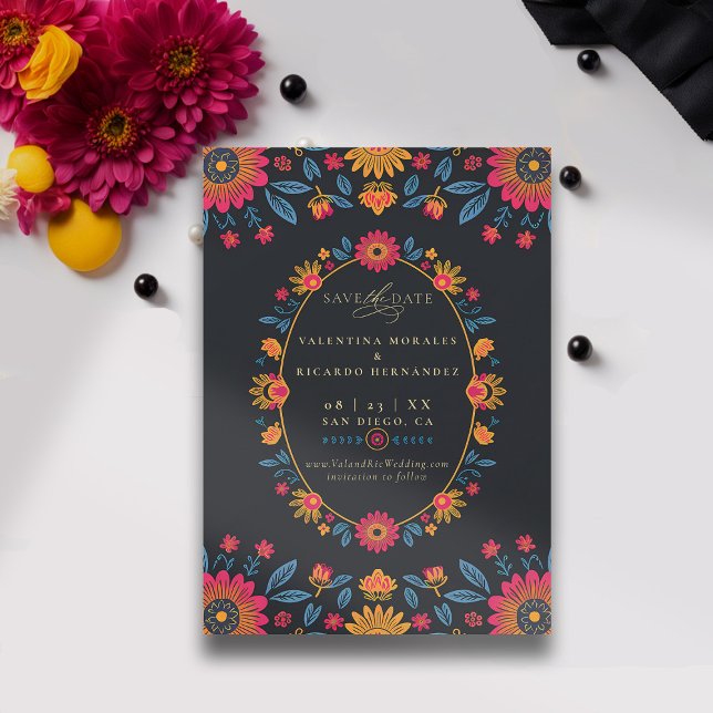 Save The Date Hacienda Mexicaine Rustique Élégant Mariage Floral (rancho mexican wedding save the date fiesta hacienda watercolor floral elegant modern frame)