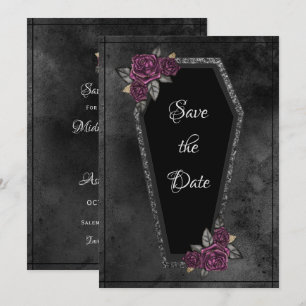 Save The Date Halloween Roses Gris Noir Café