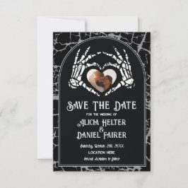 Save the Date Halloween Skeleton Heart Hands