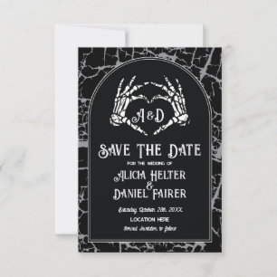 Save the Date Halloween Skeleton Heart Hands