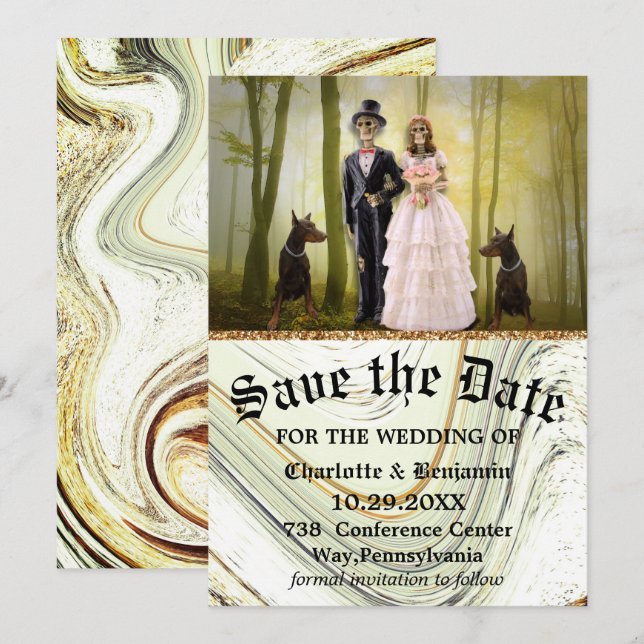 Save The Date Halloween Squelette Couple Gothique Enregistrer La (Devant / Derrière)