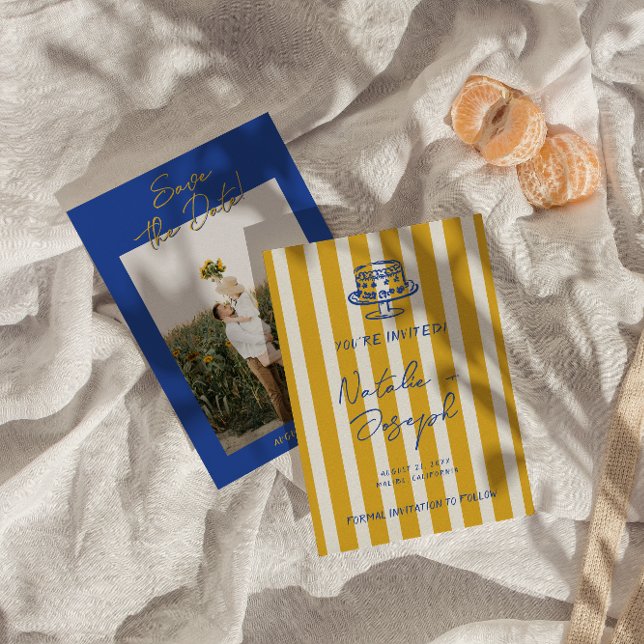 Save The Date Handwritten Blue Yellow Italian Photo Wedding (Créateur téléchargé)