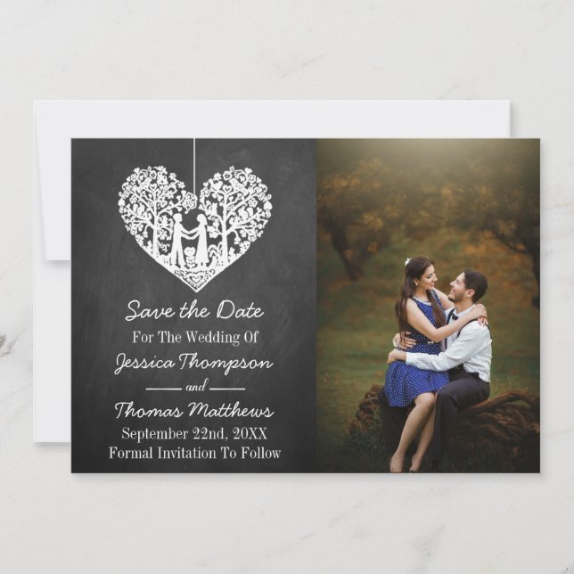 Save The Date Hanging Heart Tree Chalkboard Mariage Collection (Devant)