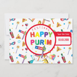 Save The Date Happy Purim Festival Funny Toys Motif Kids Party