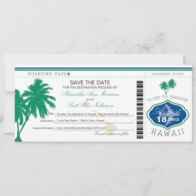Save The Date Hawaii Boarding Pass Enregistrer la date (Devant)