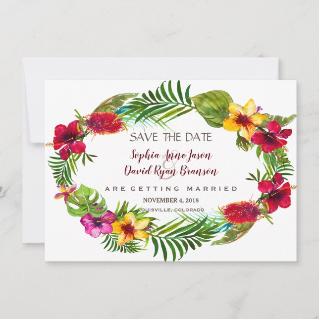 Save The Date Hawaiian Radiant Tropical Floral Enregistrer La Da (Devant)
