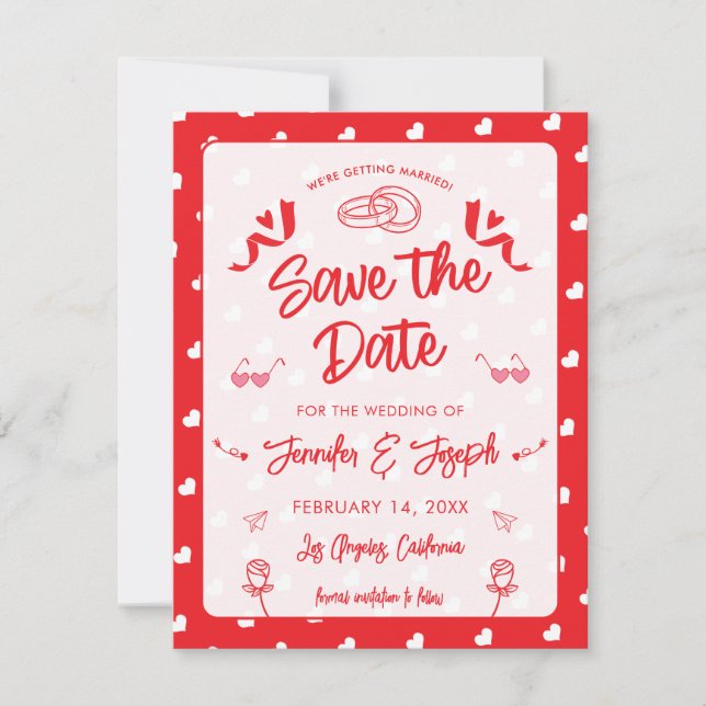 Save The Date Hearts Happy Valentine’s Day Modern Love Pattern (Devant)