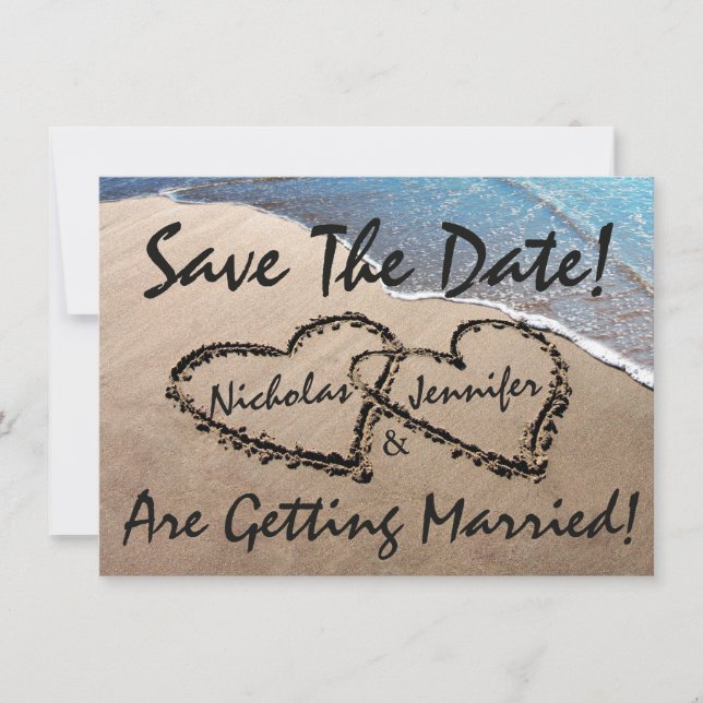 Save the Date Hearts Sand Beach Hochzeit Einladung (Vorderseite)