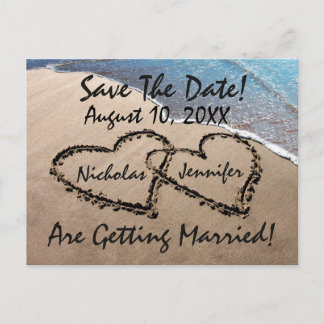 Save the Date Hearts Sand Beach Hochzeit Postkarte