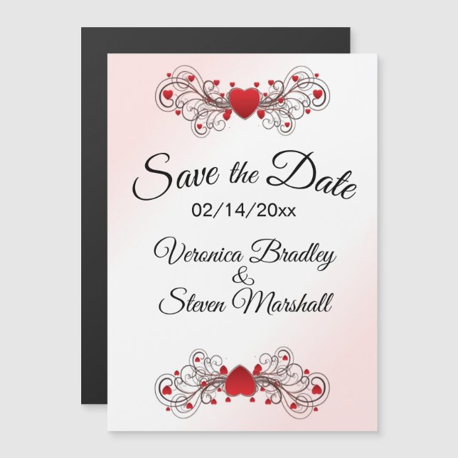 Save the Date Hearts White Magneteinladung (Vorne/Hinten)