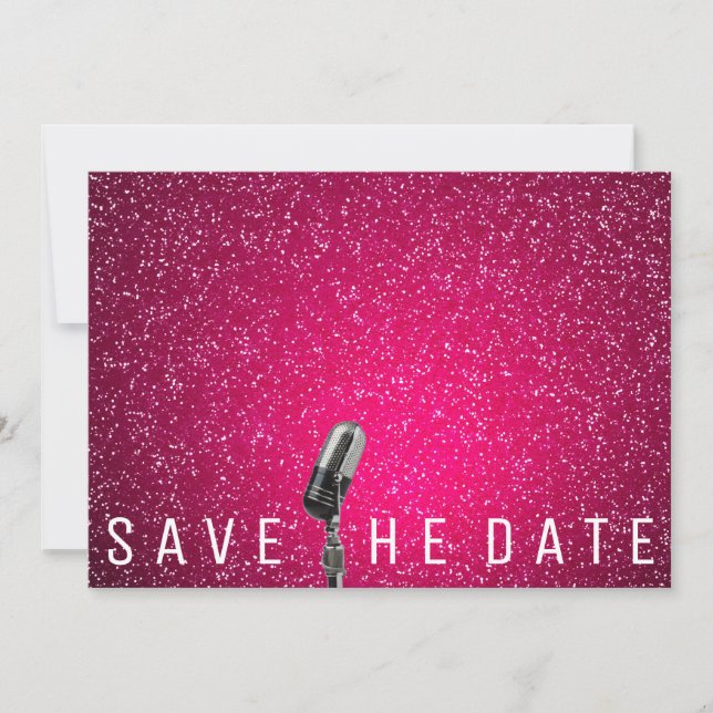 Save the Date Hellrosa Glitzer Microfone (Vorderseite)