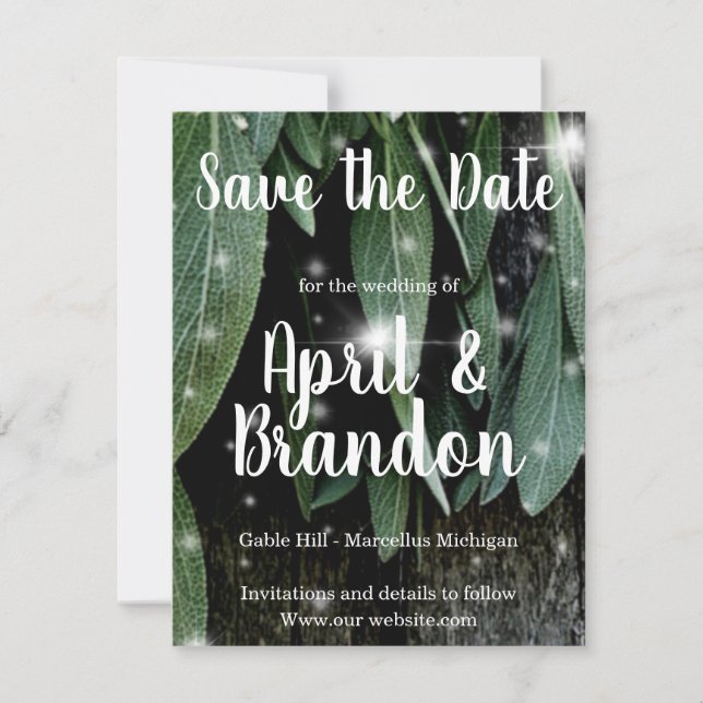 Save The Date Herbe botanique Boho feuille rustique Écriture en  (Devant)
