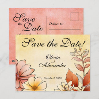 Save the Date Herbst Farbe Blumenstrauß Terracotta Postkarte