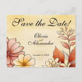 Save the Date Herbst Farbe Blumenstrauß Terracotta Postkarte