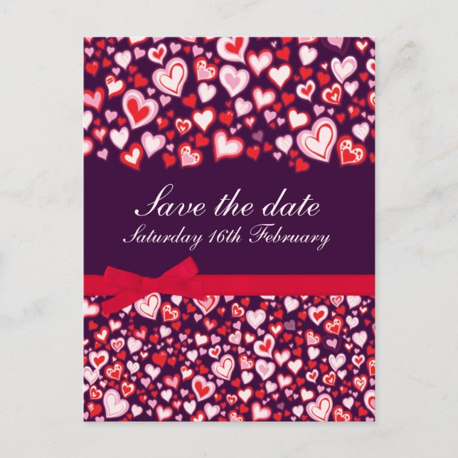 Save the Date Herz & Bows lila rosa Karte (Vorderseite)