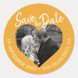 Save the Date Herz Foto Mellow Yellow Runder Aufkleber
