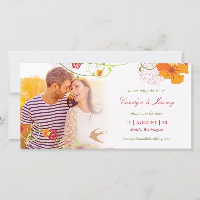 Save The Date Hibiscus Jaune Floral Fissures Et Hirondelles Phot (Devant)