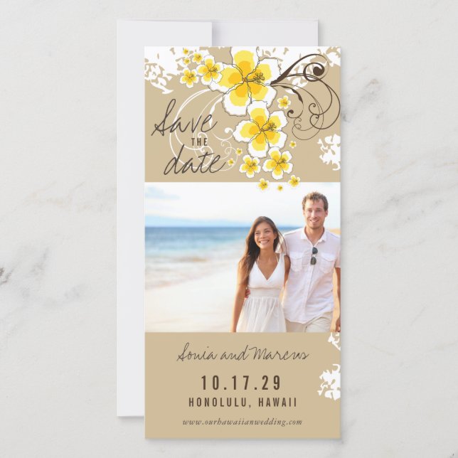 Save The Date Hibiscus Plage Jaune Mariage Photo Enregistrer La  (Devant)