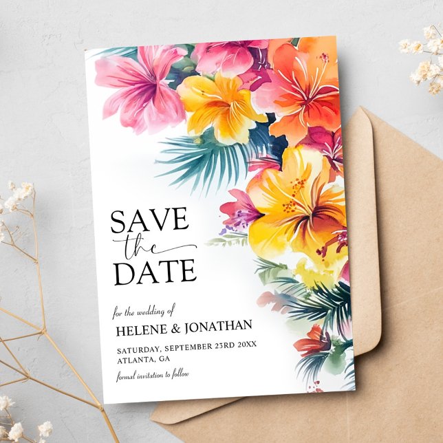 Save The Date Hibiscus Tropical Elégant Destination Mariage (Hibiscus Tropical Elegant Destination Wedding Save The Date)