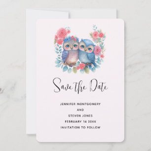 Save The Date Hiboux amoureux assis sur une branche d'arbre