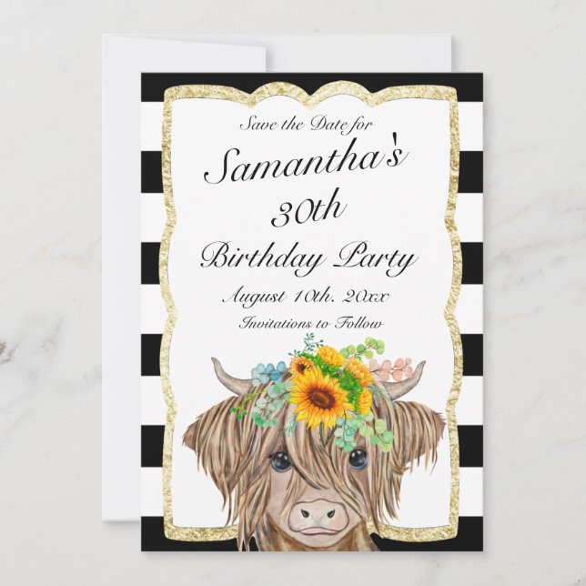 Save The Date Highland Cow Invitation, fête d'anniversaire de la (Devant)