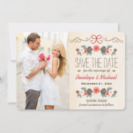 Save The Date Hiver Floral Pine Cone Noël Enregistrer la date