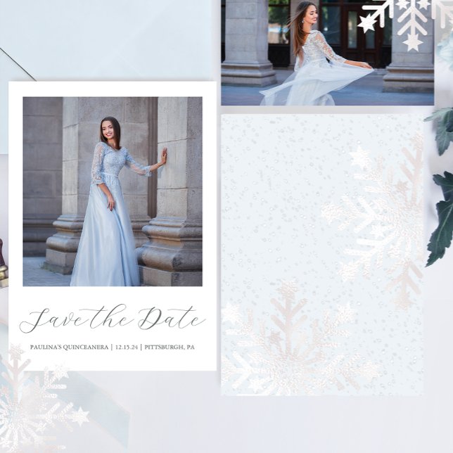 Save The Date Hiver Neige Bleu Quinceanera Calliera Photo (Créateur téléchargé)