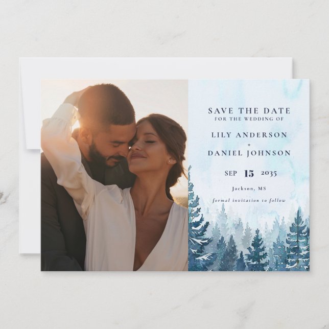 Save The Date Hiver Russe Aquarelle Pine Forest Photo QR Code (Devant)