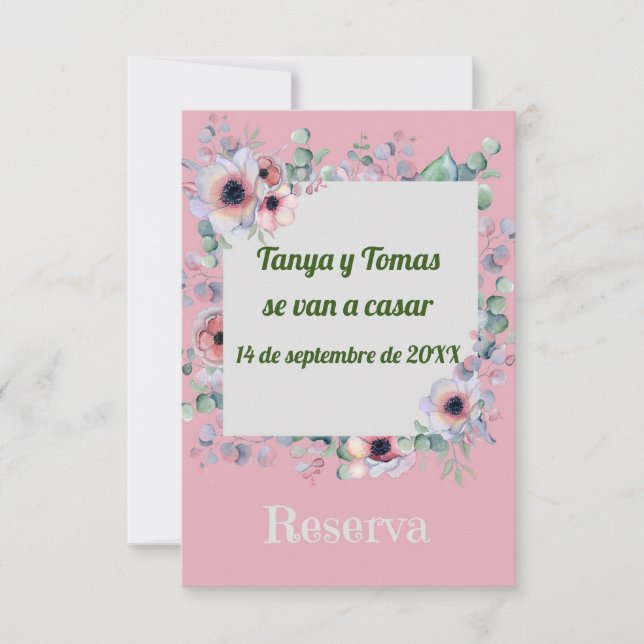 Save the Date Hochzeit auf Spanisch mit Blume (Vorderseite)