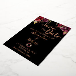 Save the Date Hochzeit Burgund Blume Rose Gold Folieneinladung