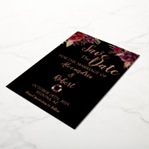 Save the Date Hochzeit Burgund Blume Rose Gold Folieneinladung